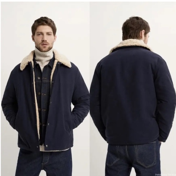 NWT Zara Sherpa lined Navy Jacket - Picture 1 of 5